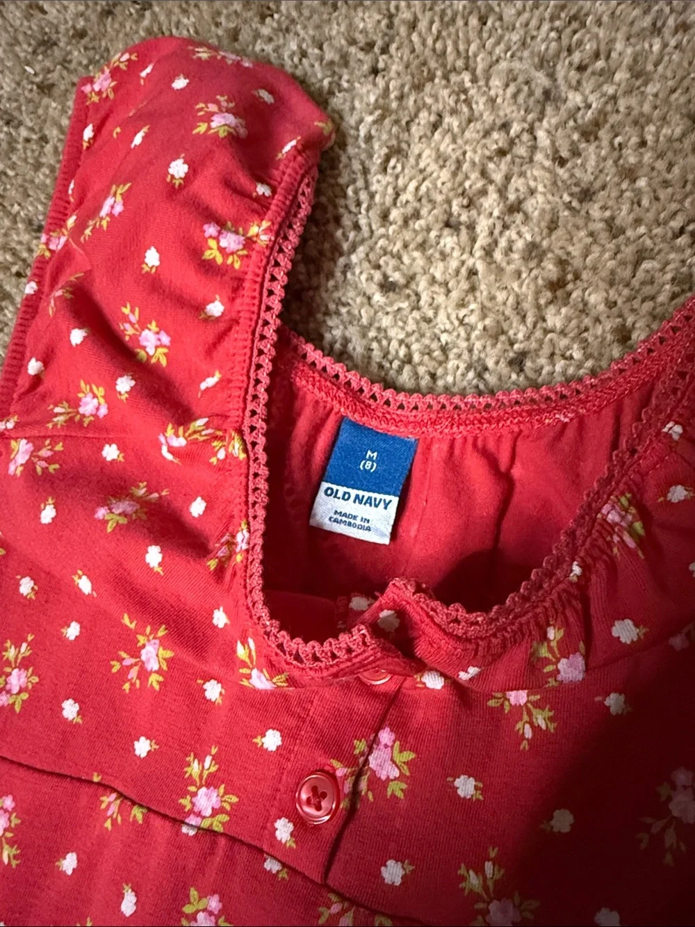 Old Navy Red Floral Cap-Sleeve Girls' Dress